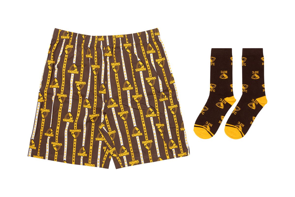 SALE SALE SALE Hawthorn Hawks Men's Boxer Shorts & Sock Gift Pack