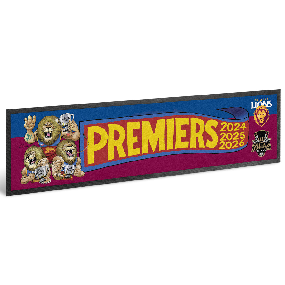 Brisbane Lions 2026 Premiers Caricature Bar Runner (Pre Order)