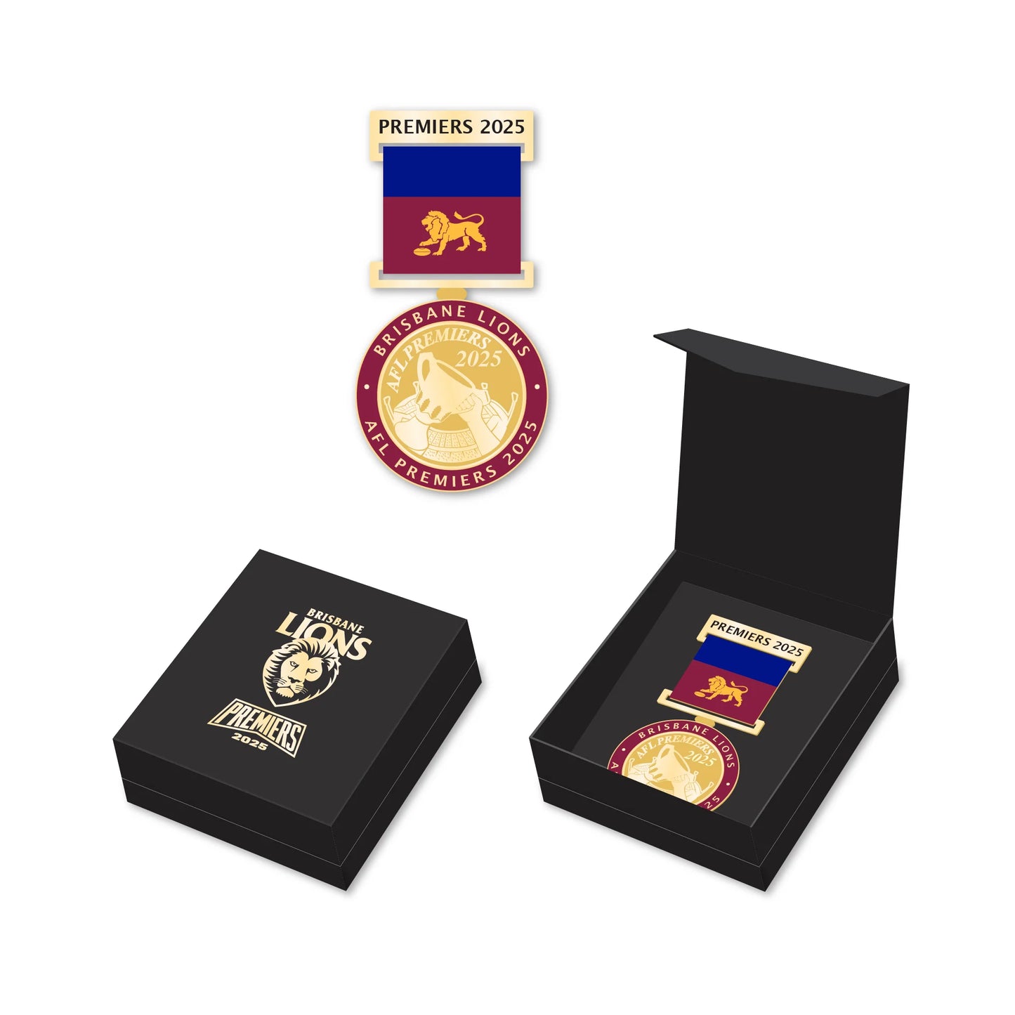 Brisbane Lions 2025 Premiers Medal with Ribbon (Boxed)
