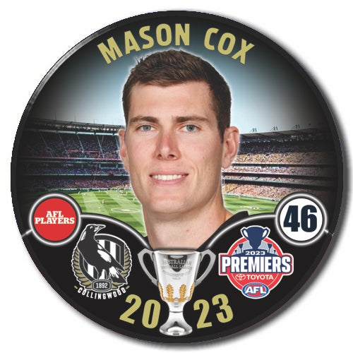 SALE SALE SALE 2023 AFL Collingwood Premiership Player Badge - Mason Cox