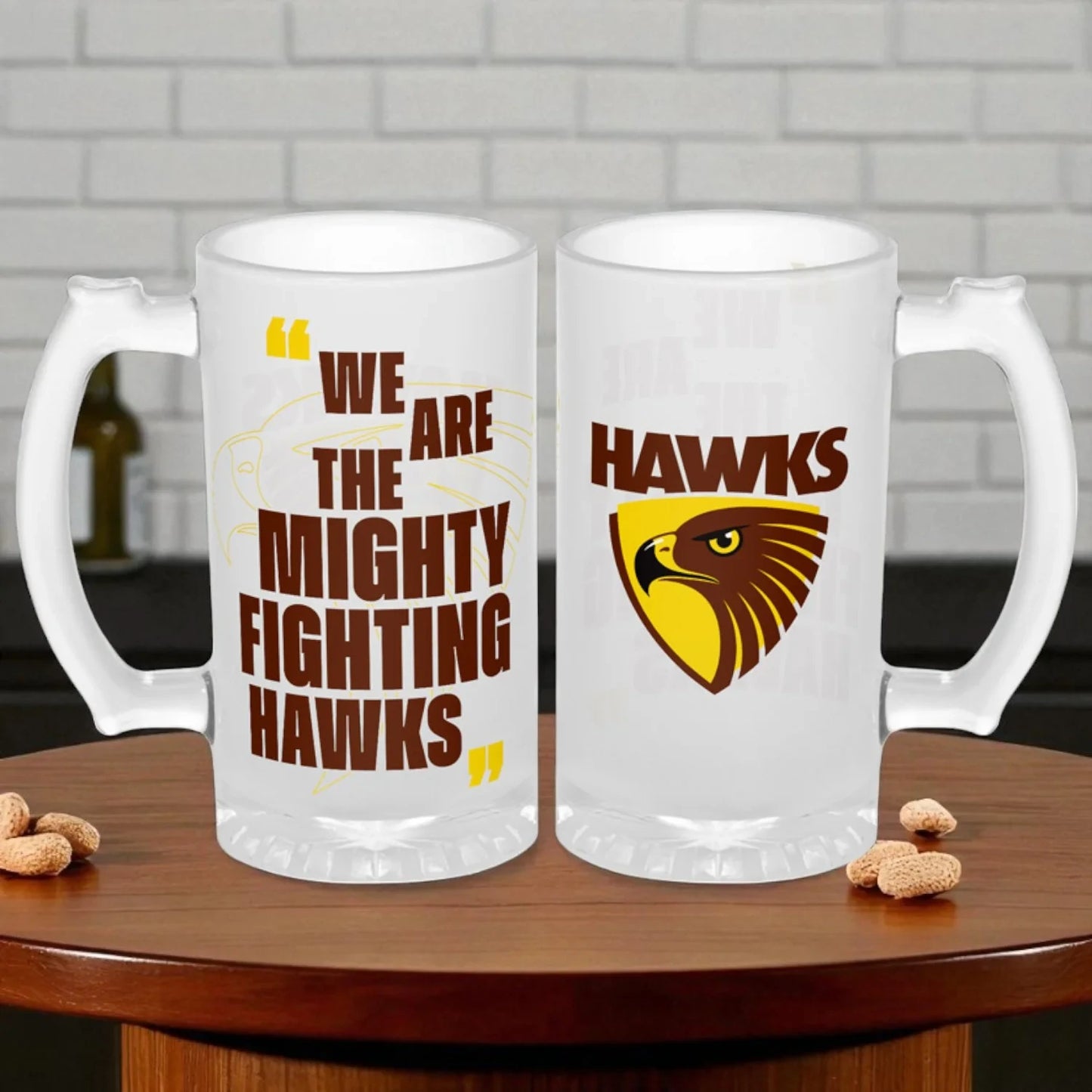 Hawthorn Hawks Frosted Stein Glass
