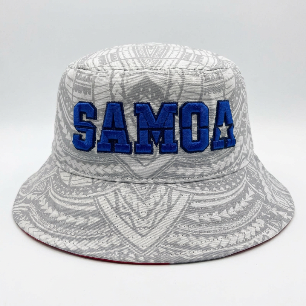 Samoa Bucket Hat Grey White Blue Tribal