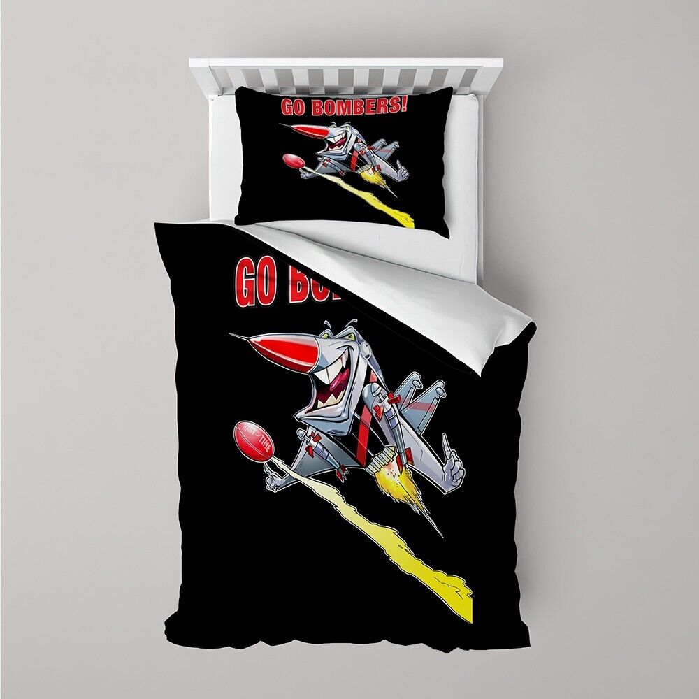 SALE Essendon. Bombers, Harv Time Print SINGLE Bed Quilt Cover Set