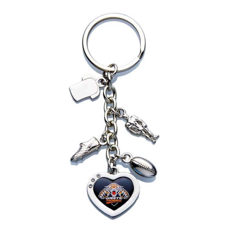 Wests Tigers
NRL Charm Keyring With Logo and Charms .