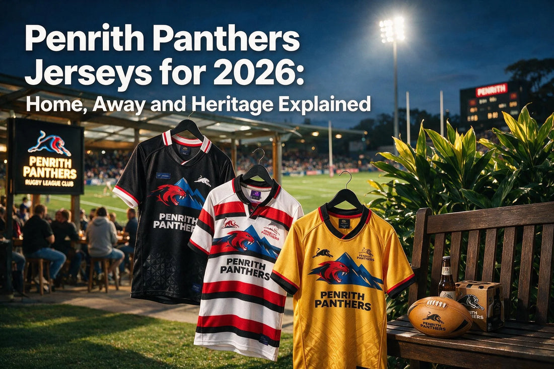 Professional header image for list-based article: Penrith Panthers Jerseys for 2026: Home, Away and Heritag...