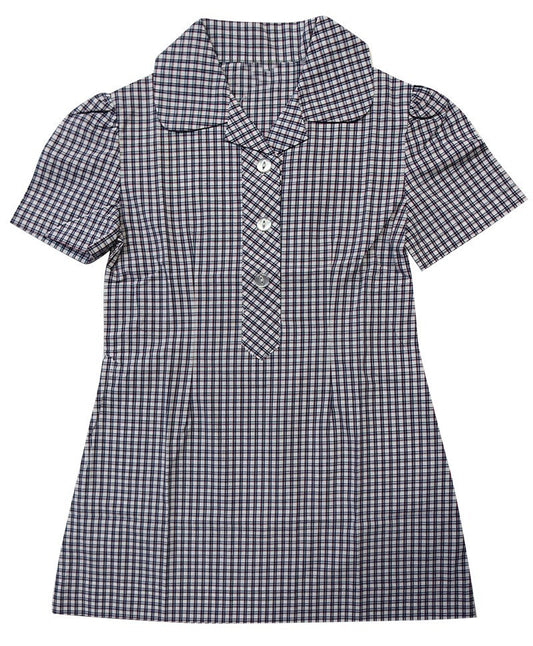 Primary School Summer Dress Burgundy Blue White