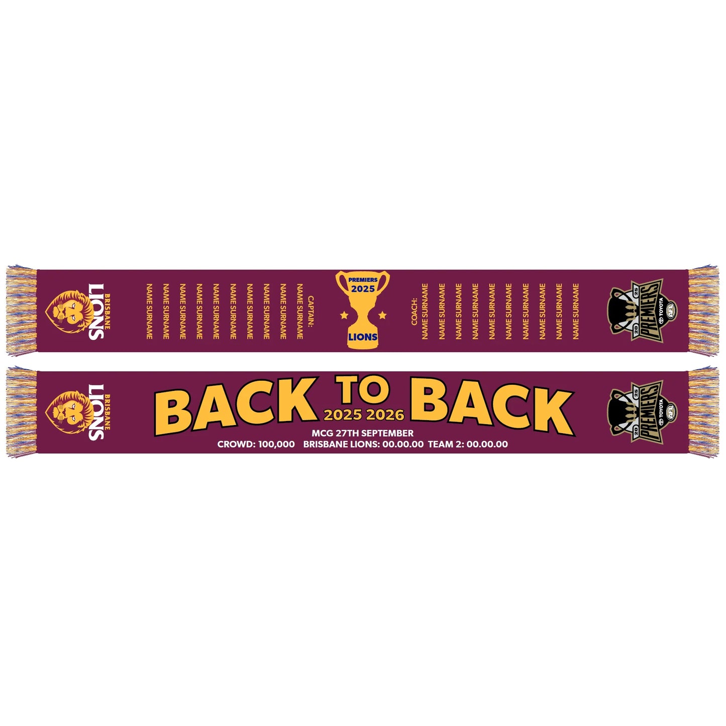 Brisbane Lions 2025 Premiers Supporter Scarf