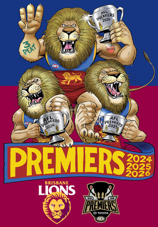 Brisbane Lions 2026 Premiers Caricature Sticker (Pre Order)