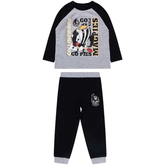 Stocktake Sale Collingwood Magpies Kids Raglan Sleeve Cuffed PJ Set