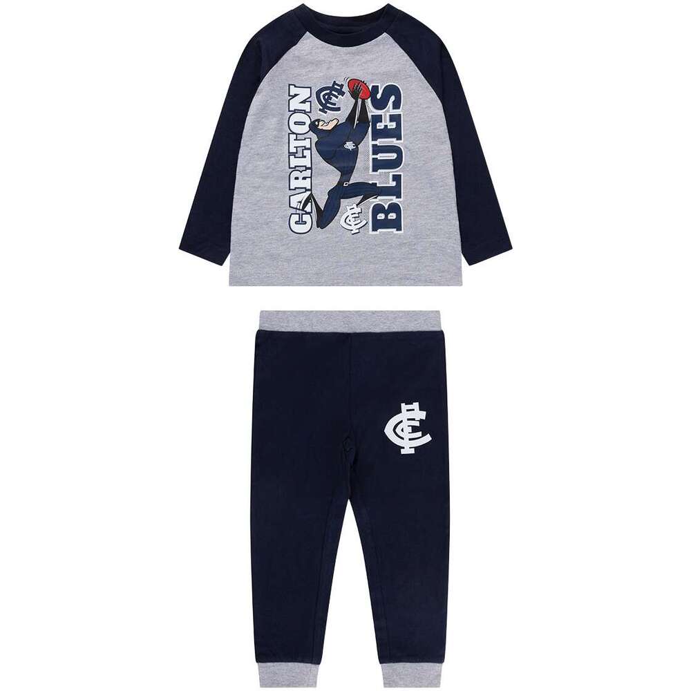 Stocktake Sale Carlton Blues Kids Raglan Sleeve Cuffed PJ Set