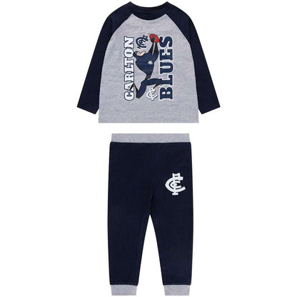 Stocktake Sale Carlton Blues Kids Raglan Sleeve Cuffed PJ Set