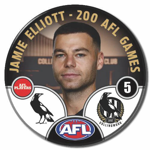 IN STORE NOW                   2025 Jamie Elliot 200th AFL Game - Commemorative Badge