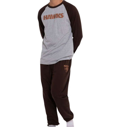 STOCKTAKE SALE     Hawthorn Hawks Youths Raglan Sleeve Cuffed PJ Set