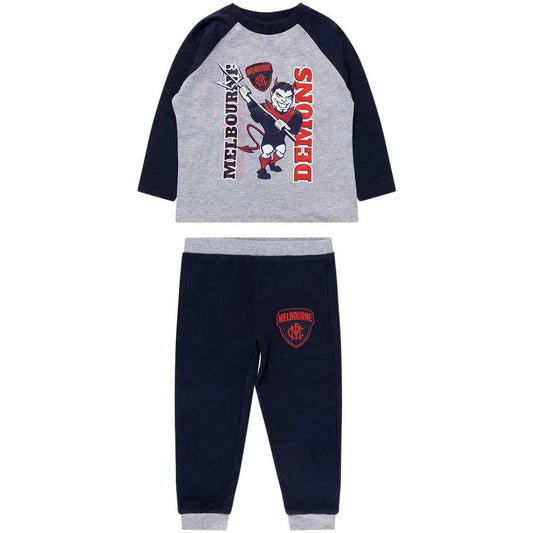 STOCKTAKE SALE   Melbourne Demons Kids Raglan Sleeve Cuffed PJ Set