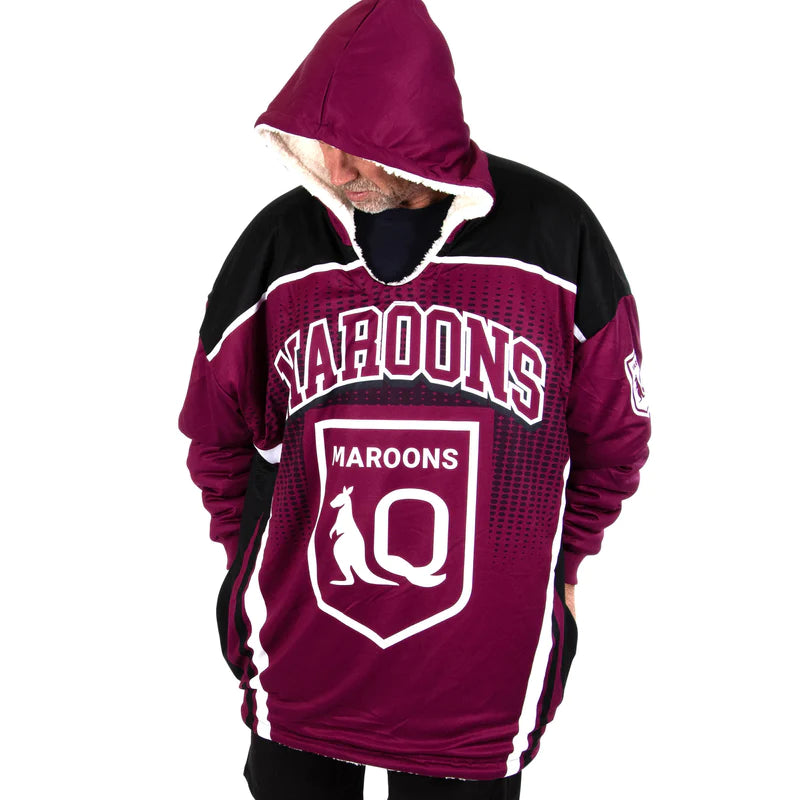 QLD Maroons Oversized Fleece Hoodie - Adult