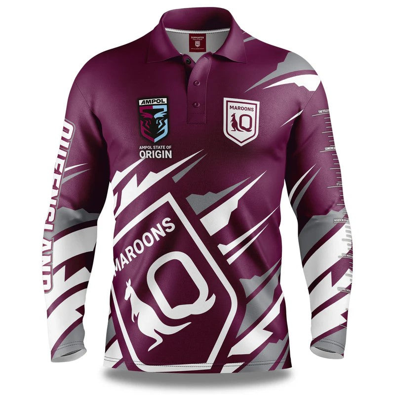 QLD Maroons State of Origin 'Ignition' fishing shirt - Youth