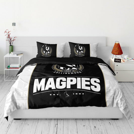 SALE Collingwood Magpies AFL Logo Quilt Doona Cover Set - Queen Size
