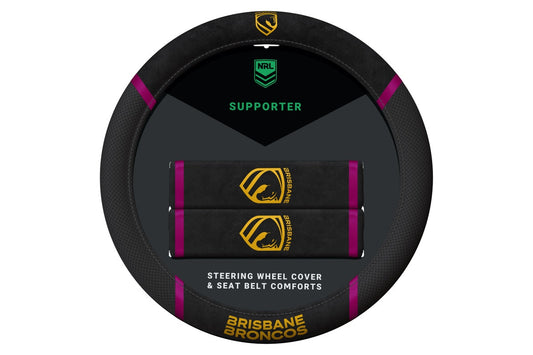 Brisbane Broncos Steering Wheel Cover & Seat Belt Comforts Set