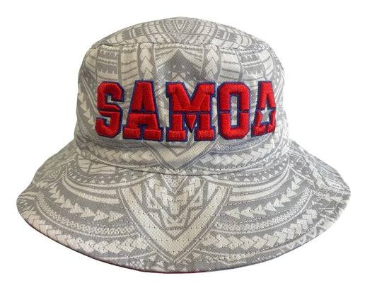 Samoa Bucket Hat Grey White Tribal