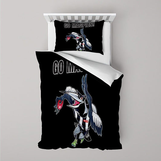 Collingwood. Magpies, Harv Time Print SINGLE Bed Quilt Cover Set