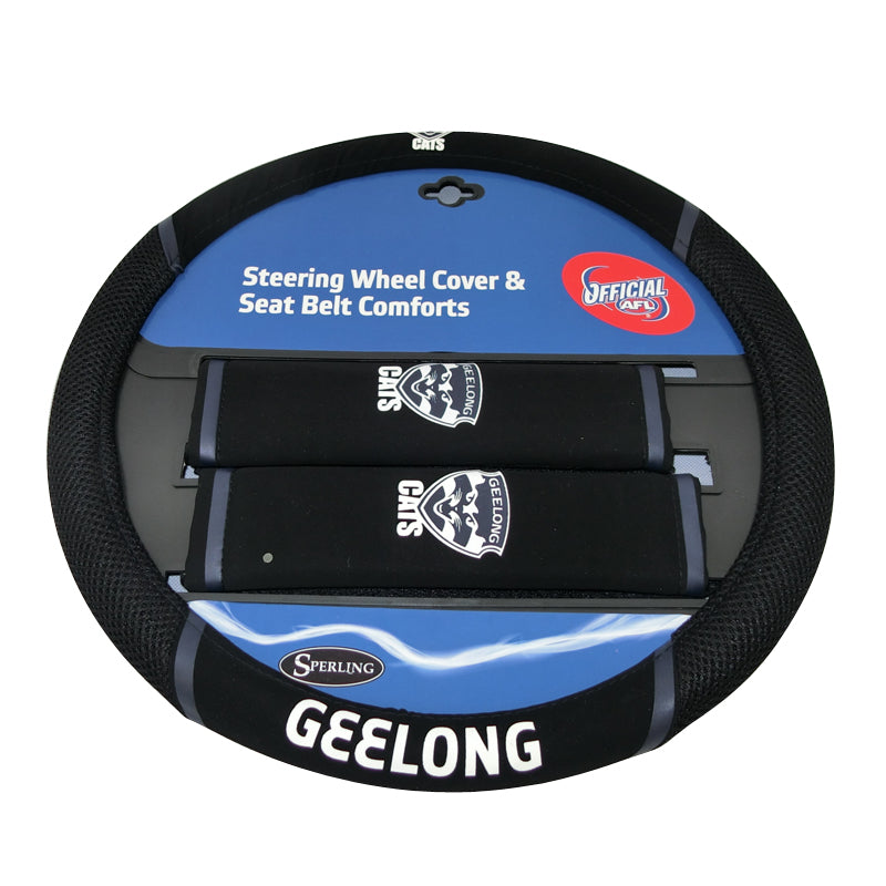 Geelong Cats Steering Wheel Cover & Seat Belt Comforts