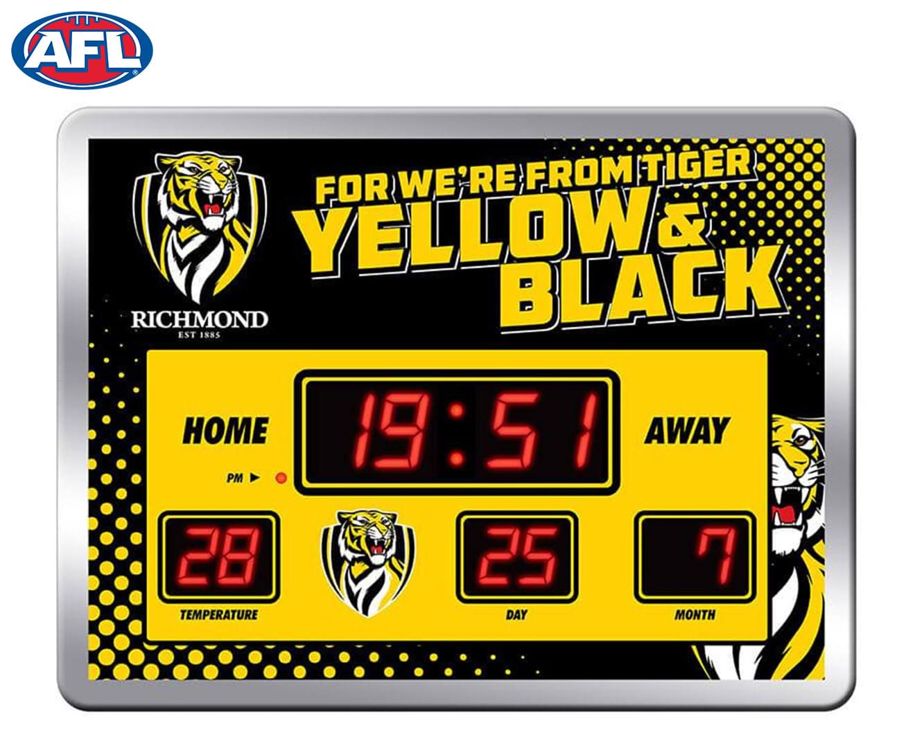 Richmond Tigers AFL Glass Scoreboard LED Clock