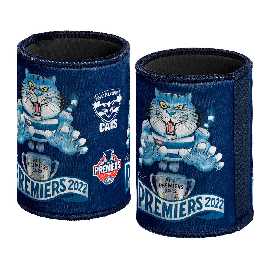 STOCKTAKE SALE            2022 Geelong Cats Premiers Caricature Can Cooler