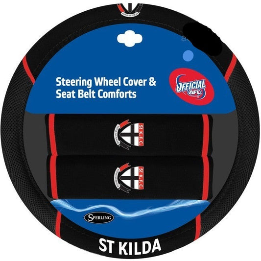 St Kilda Saints Steering Wheel Cover & Seat Belt Comforts Set