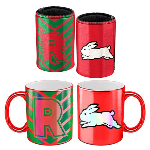 STOCKTAKE SALE           South Sydney Rabbitohs Metallic Can Cooler and Mug Gift Pack