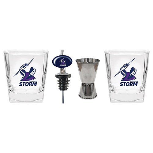 Melbourne Storm NRL Set of 2 Spirit Glasses Jigger and Pourer Gift Pack