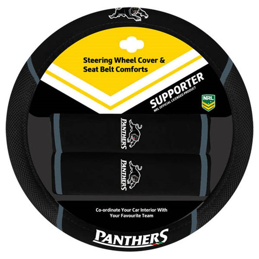 Penrith Panthers Steering Wheel Cover & Seat Belt Comforts Set