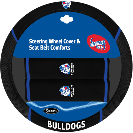 Western Bulldogs Steering Wheel Cover & Seat Belt Comforts Set