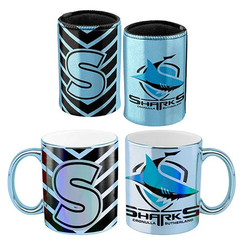 Cronulla Sharks Metallic Can Cooler and Mug Gift Pack