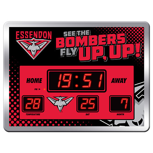 Essendon Bombers AFL Glass Scoreboard LED Clock