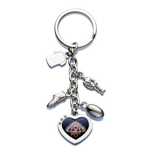 Wests Tigers
 NRL Charm Keyring With Logo and Charms .